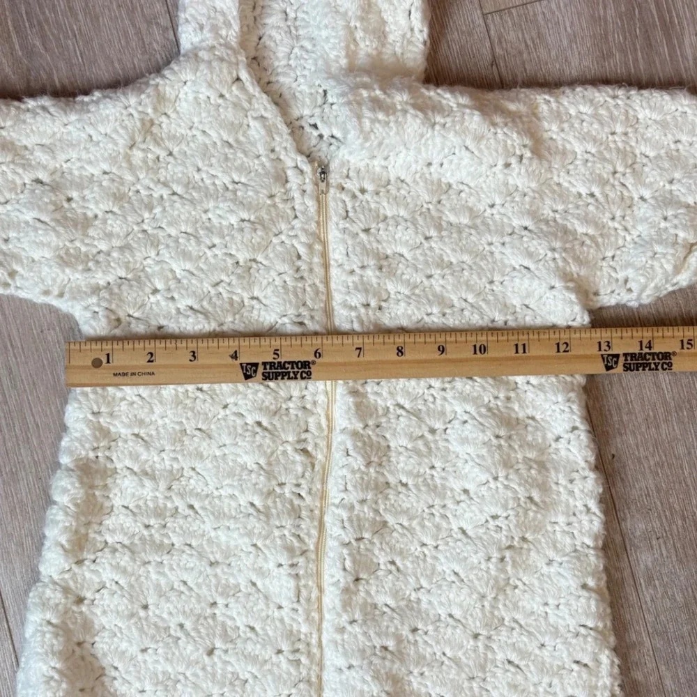 Handmade Crochet Baby Bunting Off -White Hooded  Sack Newborn Likely Vintage